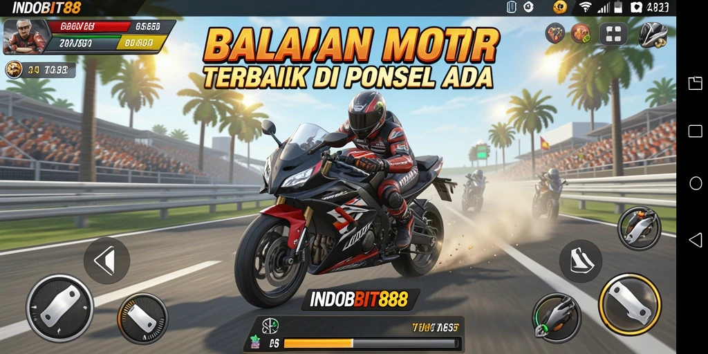 Tampilan gameplay balapan motor yang mendebarkan di INDOBIT88.
