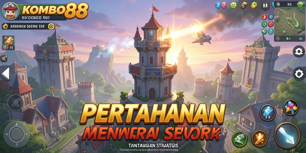 Gameplay KOMBO88 dengan menara yang tangguh menghadapi musuh.